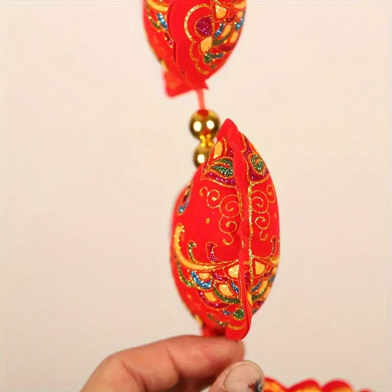 New Year On Fish Skewers Decorative Pendant 35.5-53.3Inch, Double Fish Double Blessing Red Fringe Hanging Decor